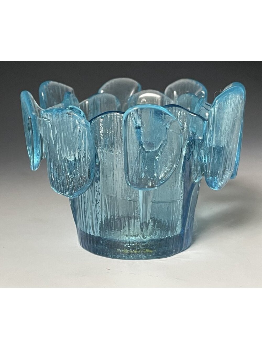 Vintage RETRO Viking Glass Blue Finnish Crown Votive Candle Holder
